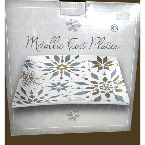 Metallic Frost Square Platter With Gold & Silver Snowflake Design - Picture 5 of 10